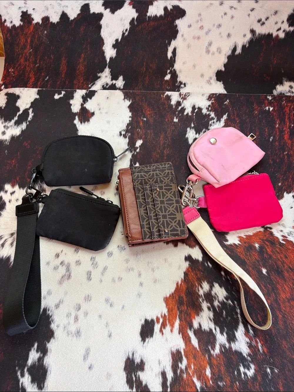 Versatile Women’s Wristlet Wallet and Coin Pouch Set - Pink & Black